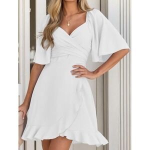 DOKOTOO Womens 2X Midi Dress White Ruffles Rushing Cottagecore Fairycore Casual